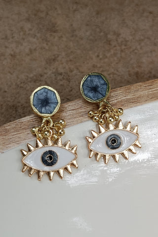 Hexa Evil Eye Earrings - Grey