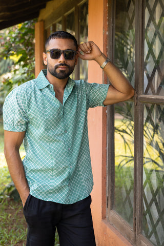 Shibori Shirt - Forest Green Short Sleeve