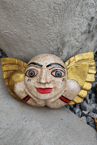 Rustic Wooden Carved Angel Face