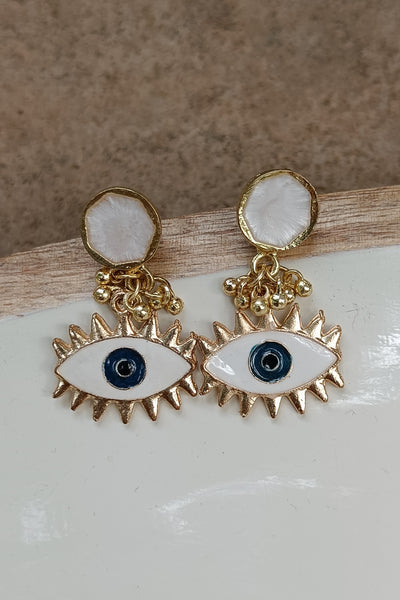 Hexa Evil Eye Earrings - White