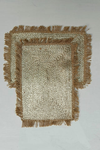 Jute Golden Rectangular Fringe Placemat - Set of 2