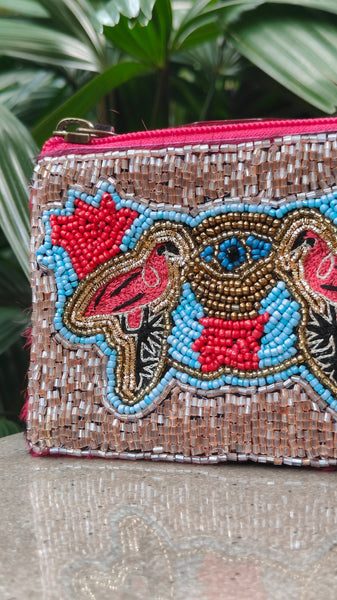Beaded Goat Pouch - Pink