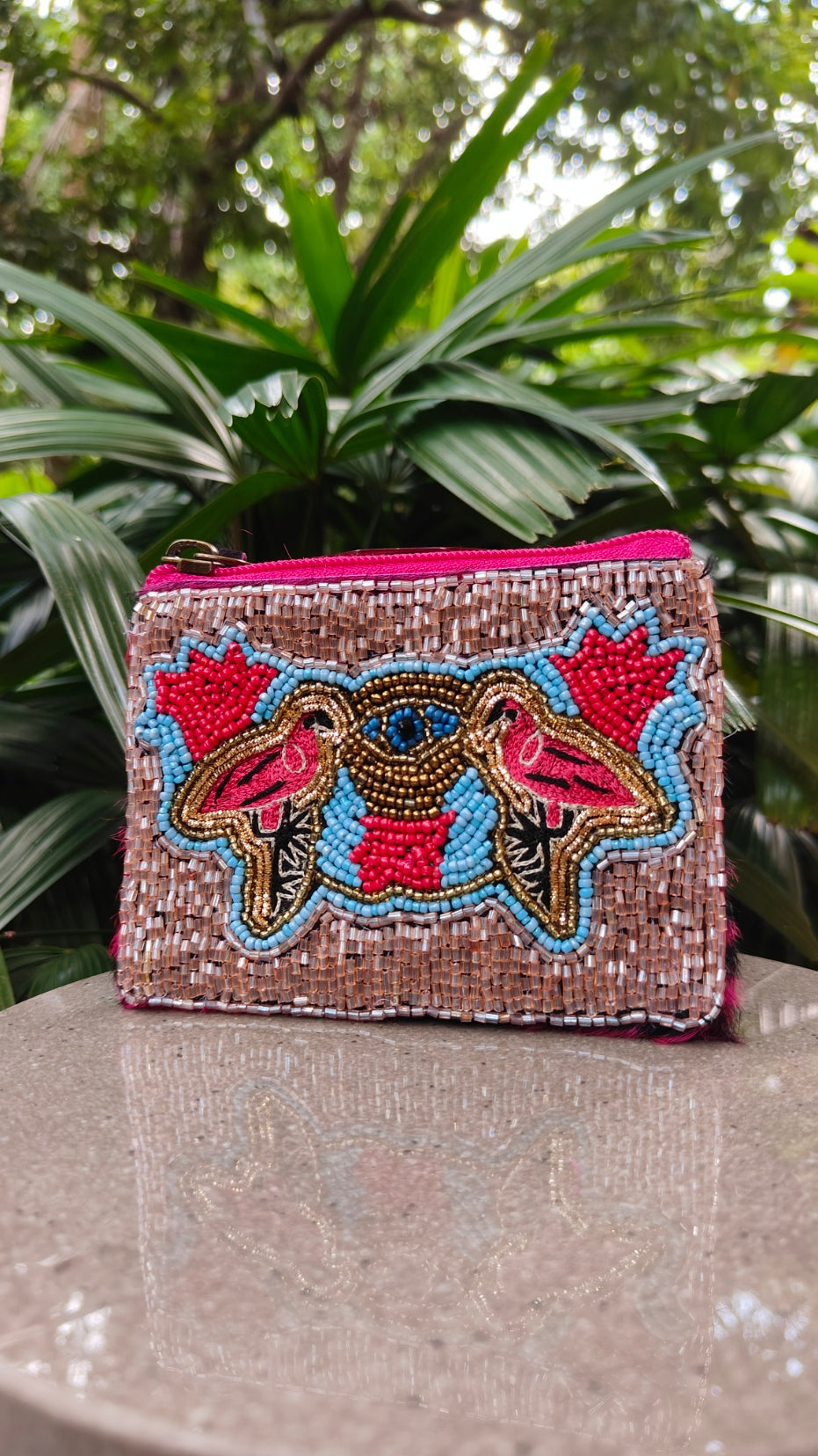 Beaded Goat Pouch - Pink