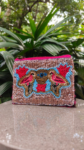 Beaded Goat Pouch - Pink