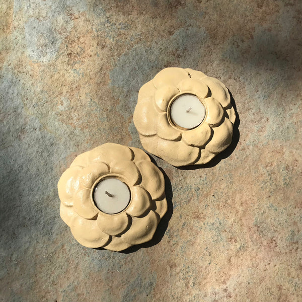 Flower Clay Candle Holder - Set of 2