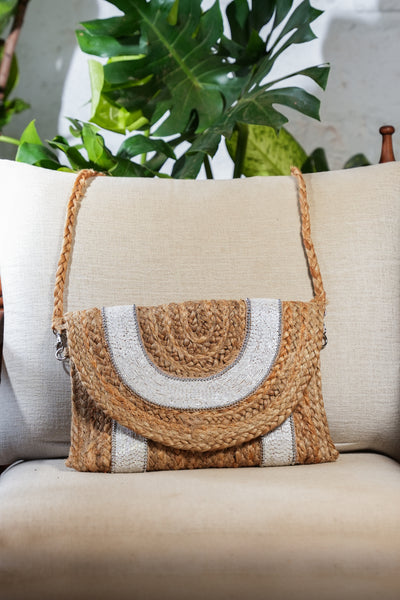 White Beaded Jute Bag