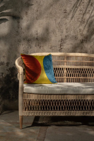 Blocks, Striped & Crescent Velvet Cushion Cover - Rust