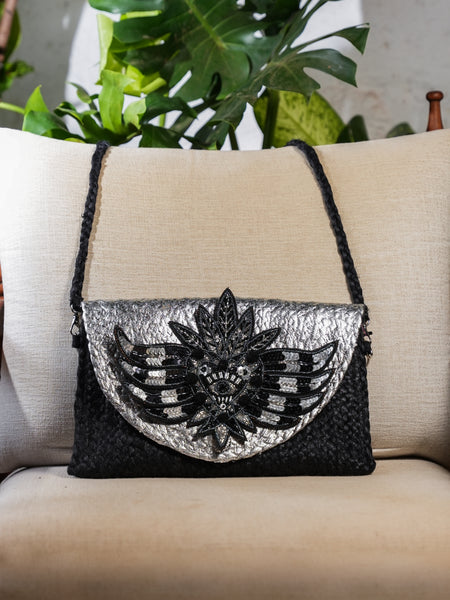 Black Motif Jute Bag