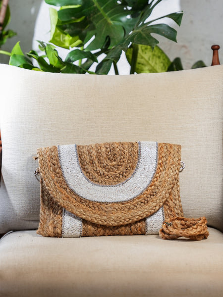 White Beaded Jute Bag