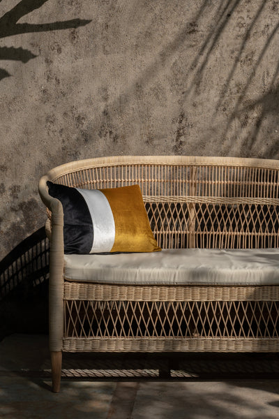 Blocks, Striped & Crescent Velvet Cushion Cover - Gold