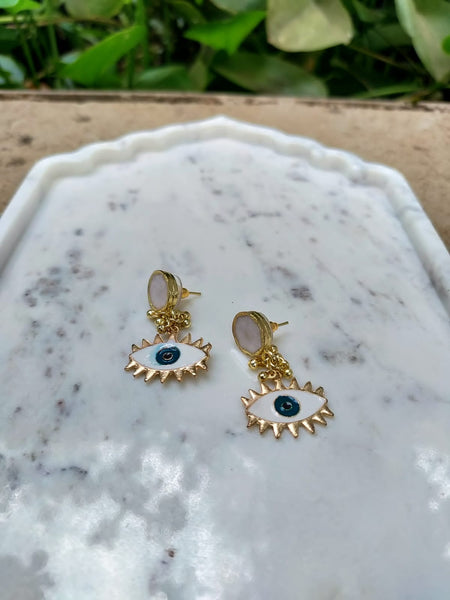 Hexa Evil Eye Earrings - White