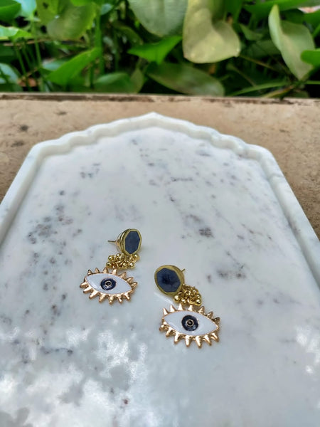 Hexa Evil Eye Earrings - Grey