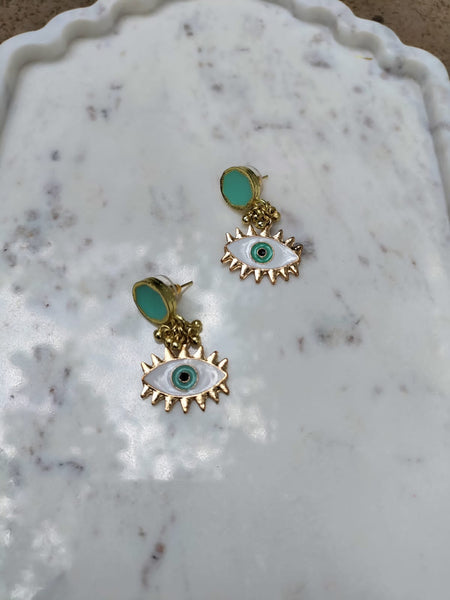 Hexa Evil Eye Earrings - Light Green