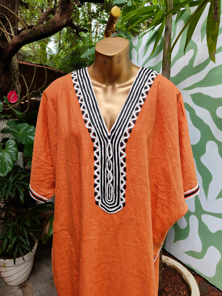 Rust Linen Tape Kaftan