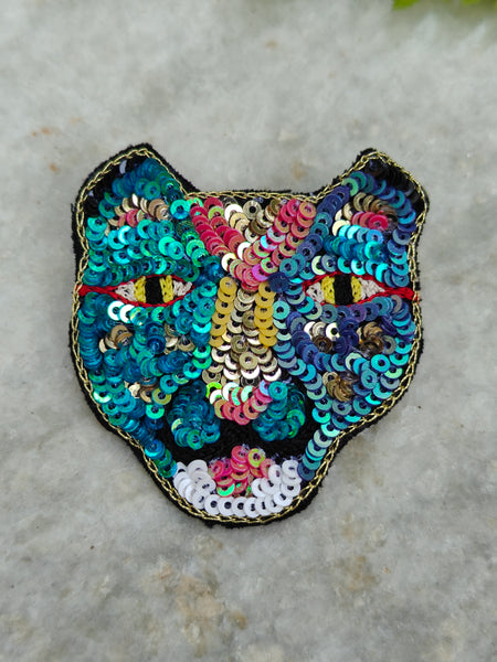 Hand Embroidered Panther Face Brooch