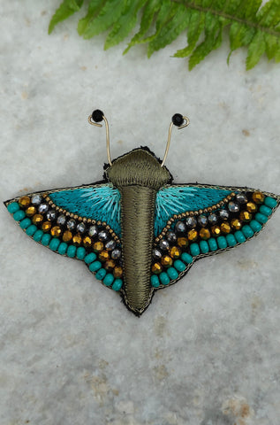 Handmade Butterfly Sequin Brooch - Turquoise