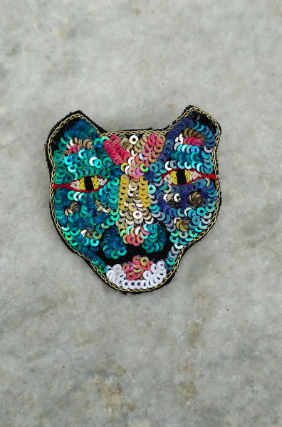 Hand Embroidered Panther Face Brooch