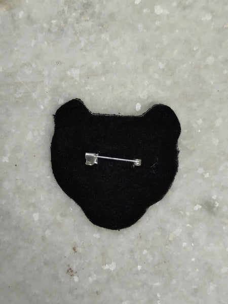 Hand Embroidered Panther Face Brooch