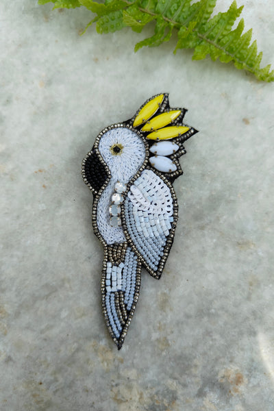 Hand Embroidered Cockatoo Brooch