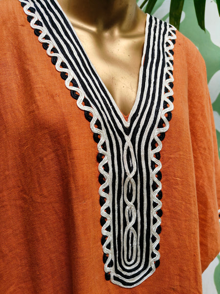 Rust Linen Tape Kaftan