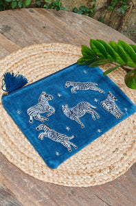 Blue Zebra Velvet Pouch