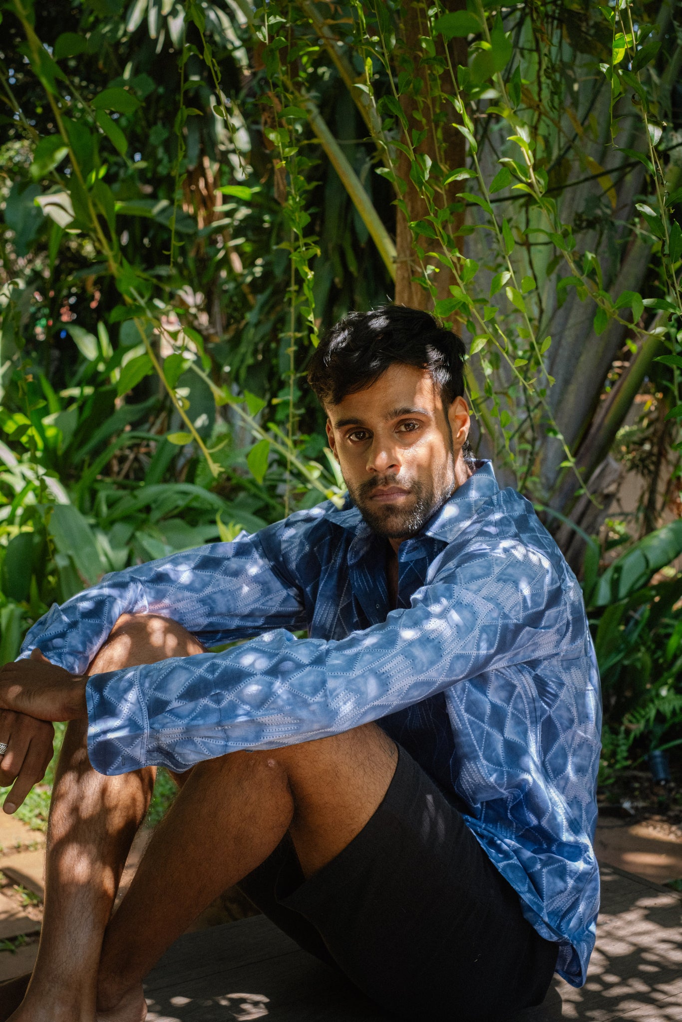Needle Shibori Shirt - Blue Long Sleeve