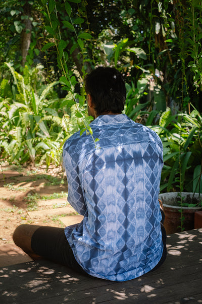 Needle Shibori Shirt - Blue Long Sleeve