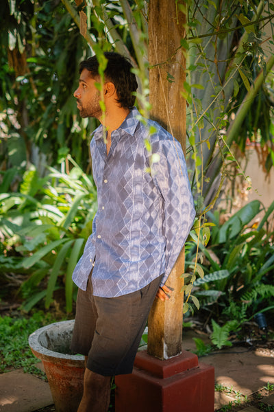 Needle Shibori Shirt - Blue Long Sleeve