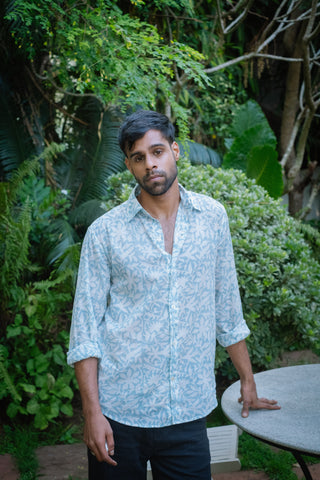 Floral Pastel Blue Shirt  - Long Sleeve