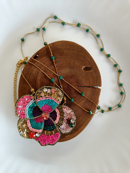 Handmade Flower Sequin Necklace
