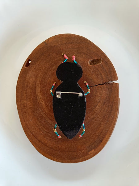 Hand Embroidered Beetle Brooch - Pink