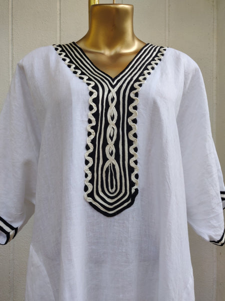 White Linen Tape Kaftan