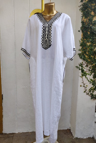 White Linen Tape Kaftan