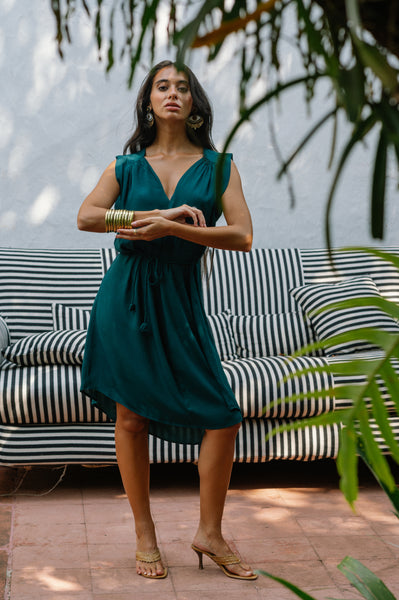 Syros Dress Short- Dark Green